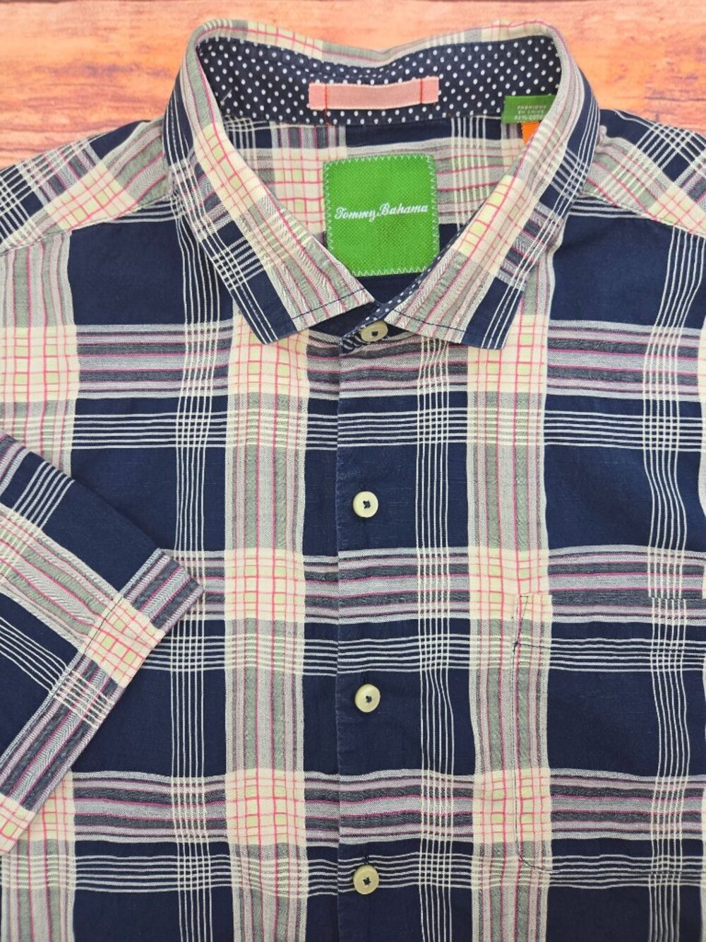 Tommy Bahama Mens Blue Plaid Cotton-Silk Shirt XL